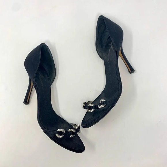 Giuseppe Zanotti Shoes - Giuseppe‎ Zanotti Black Silk Sandals w/ Rhinestones